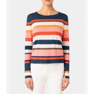 Akris Punto US 10 Kodak Stripe Wool Pullover Sweater Lightweight Blue Pink White